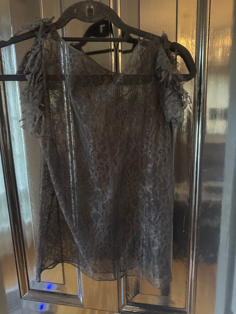 Lace Overlay Women's Top — Gray